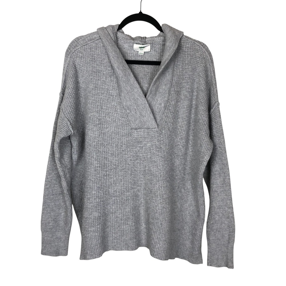 Aerie Womens Cozy Up Waffle Knit Hooded V-Neck Pullover Size XS Grey Comfy - Picture 2 of 16